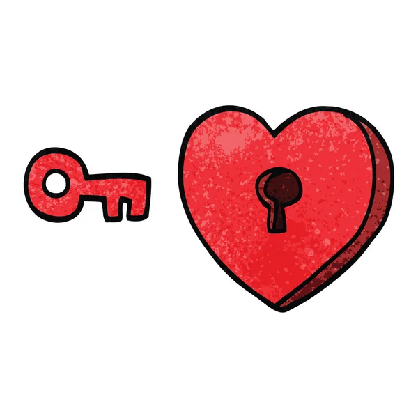 Çizgi Film Doodle Kalp Anahtarı — Stok Vektör