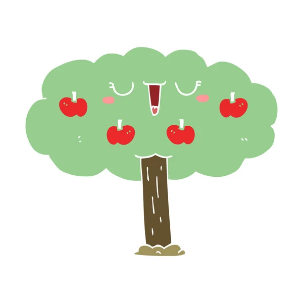 Flat Color Style Cartoon Apple Tree — Stock Vector