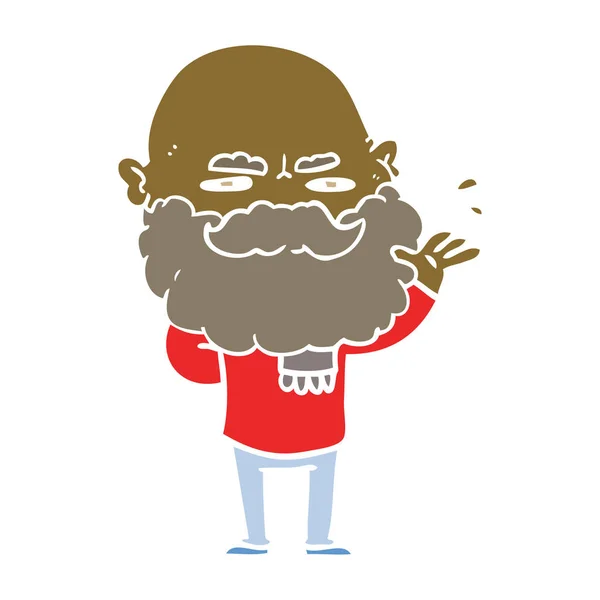 Plano Color Estilo Dibujos Animados Hombre Desdeñoso Con Barba Frunciendo — Archivo Imágenes Vectoriales