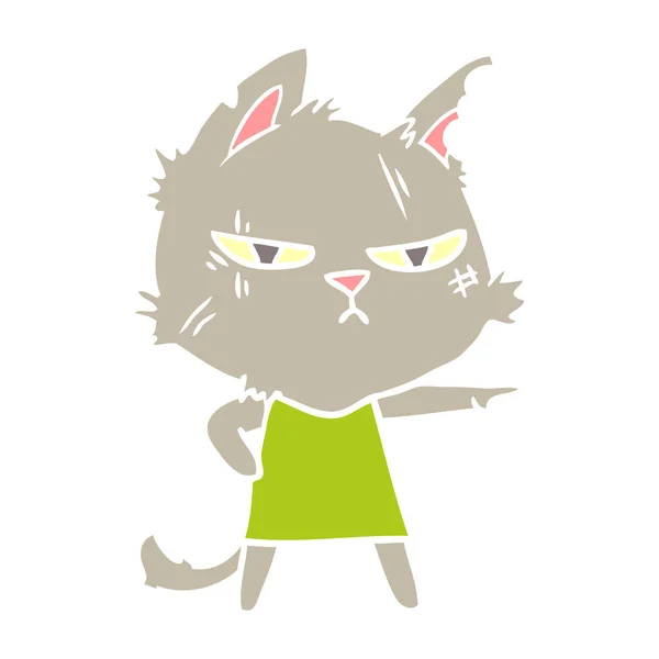 指しているタフな単色スタイル漫画猫の女の子 — ストックベクタ