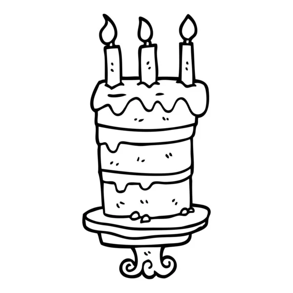 Cake Van Verjaardag Van Cartoon Lijntekening — Stockvector