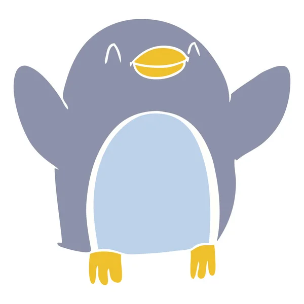 Estilo Cor Plana Desenho Animado Pinguim Pulando Alegria — Vetor de Stock