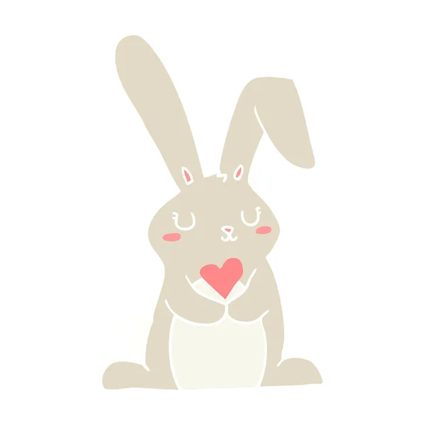 Plat Couleur Style Dessin Animé Lapin Amour — Image vectorielle