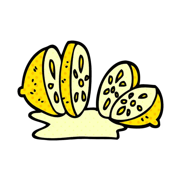 Dibujos Animados Garabato Rodajas Limón — Vector de stock