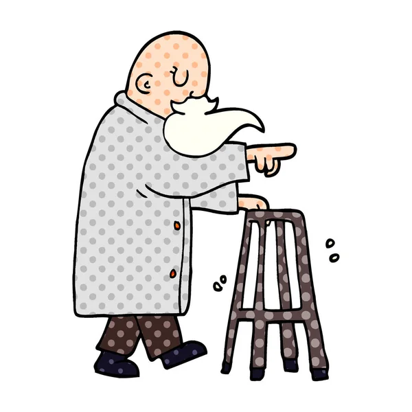 Çizgi Film Doodle Kare Yürüme Ile Yaşlı Adam — Stok Vektör