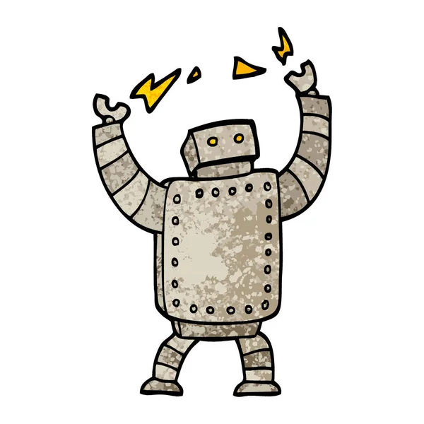 Grunge Ανάγλυφη Εικόνα Κινουμένων Σχεδίων Γιγαντιαίο Ρομπότ — Διανυσματικό Αρχείο