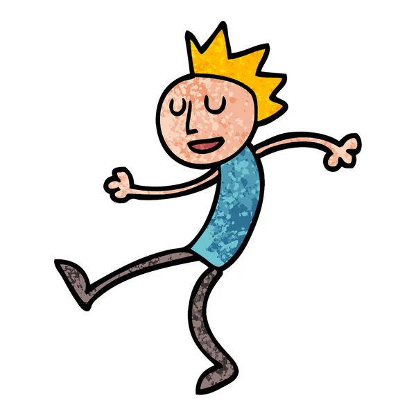 Grunge Getextureerde Illustratie Cartoon Dancing Man — Stockvector