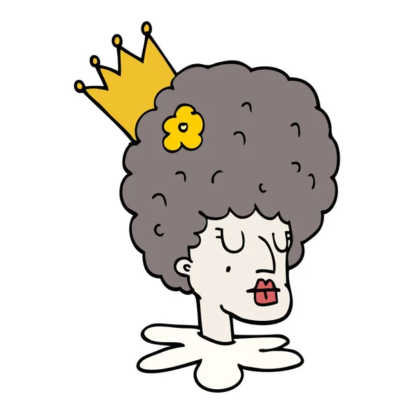 Dibujos Animados Doodle Queen Maquillaje Peluca Enorme — Vector de stock