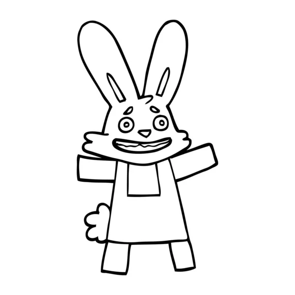 Line Drawing Cartoon Scared Looking Rabbit — Stock Vector