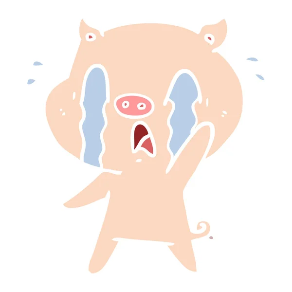 Weinen Schwein Flache Farbe Stil Cartoon — Stockvektor