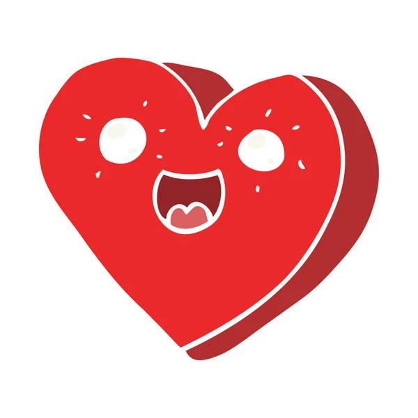 Coração Cor Plana Estilo Desenho Animado Personagem — Vetor de Stock