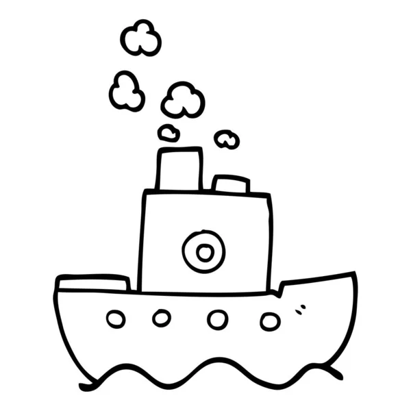 Line Drawing Cartoon Ship — Stock Vector