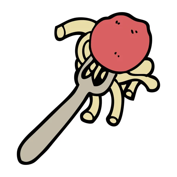 Hand Getrokken Doodle Stijl Cartoon Spaghetti Gehaktballen Vork — Stockvector