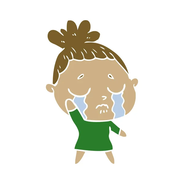 Plano Color Estilo Dibujos Animados Llorando Mujer — Vector de stock