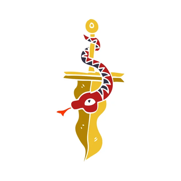 Dessin Animé Poignard Doodle Tatouage Serpent — Image vectorielle