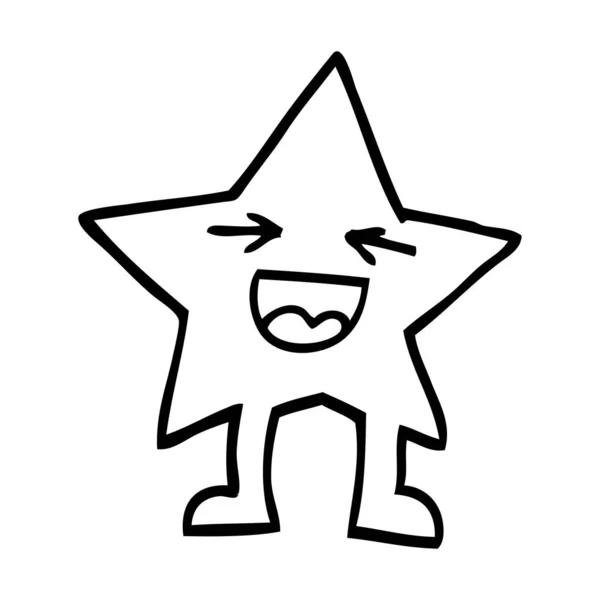 Schwarz Weißer Cartoon Lachender Star Charakter — Stockvektor