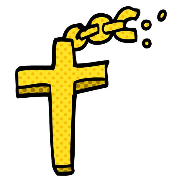 Dessin Animé Gribouillis Crucifix Sur Chaîne — Image vectorielle