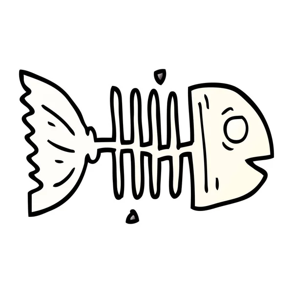 Dibujos Animados Garabatos Huesos Pescado — Vector de stock