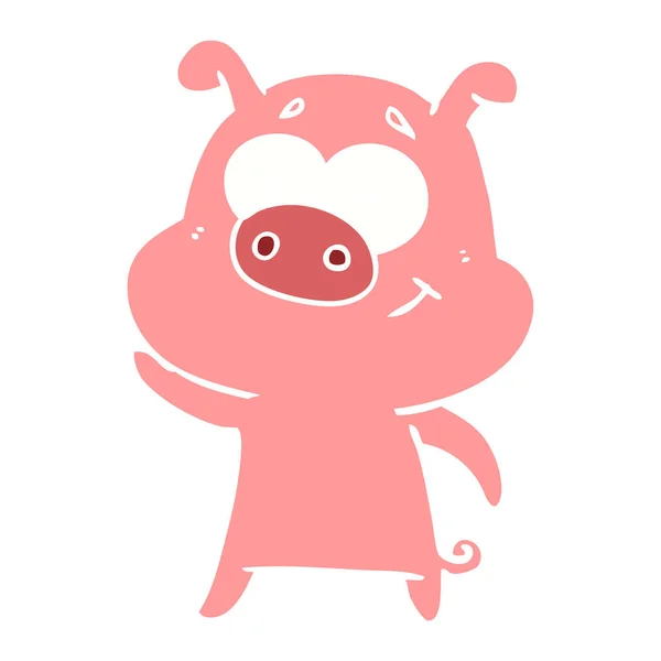 Happy Flat Color Style Pig — стоковый вектор