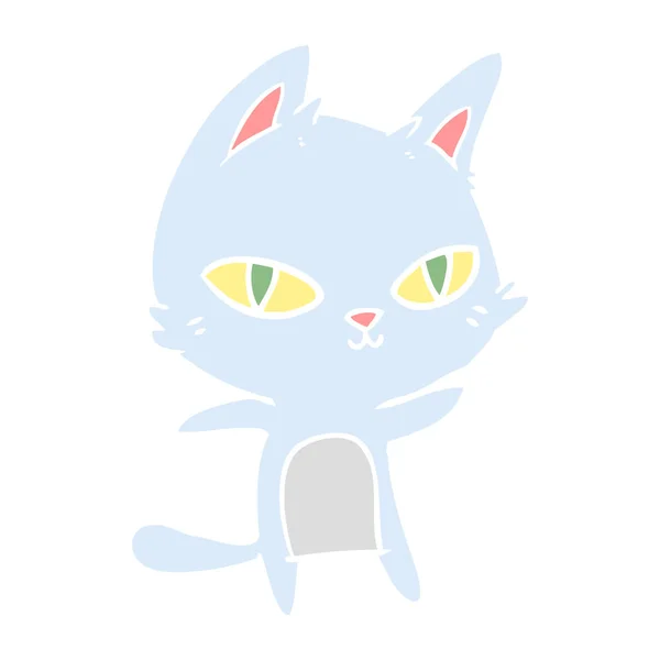 Plat Couleur Style Dessin Animé Chat Fixe — Image vectorielle