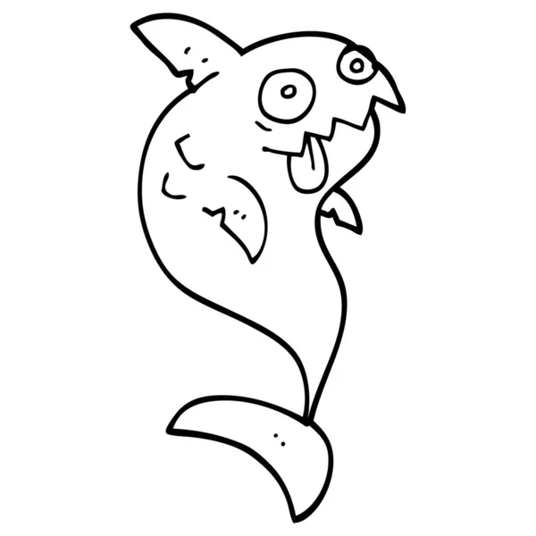 Línea Dibujo Dibujos Animados Mortal Tiburón — Vector de stock