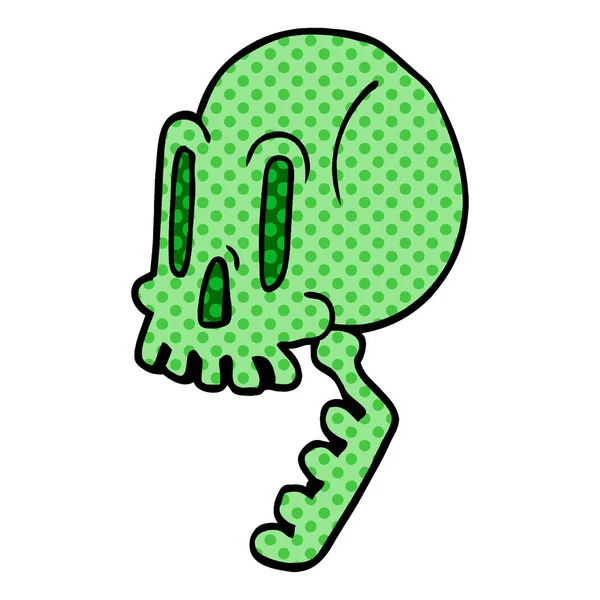 Desenho Animado Doodle Crânio Verde —  Vetores de Stock