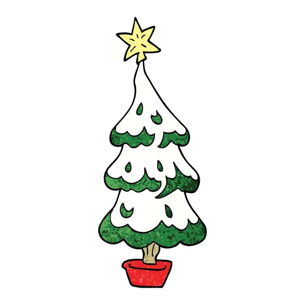 Cartoon Doodle Besneeuwde Kerstboom — Stockvector