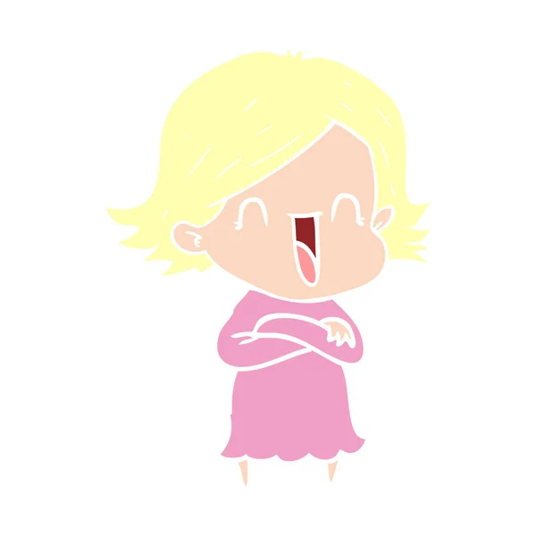 扁平颜色风格动画片快乐的女人 — 图库矢量图片