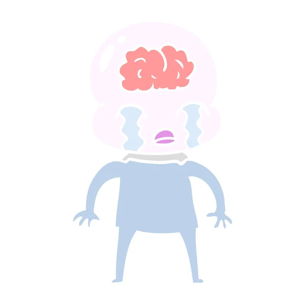 Piatto Colore Stile Cartone Animato Grande Cervello Alieno Piangendo — Vettoriale Stock