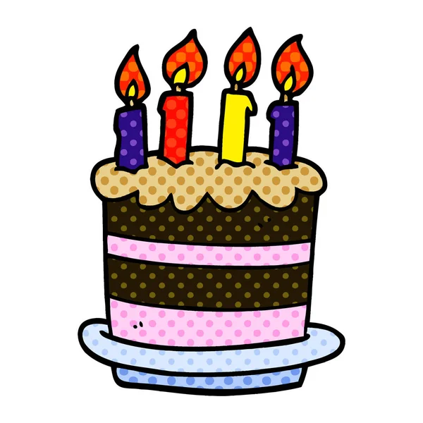 Torta Compleanno Del Fumetto Doodle — Vettoriale Stock