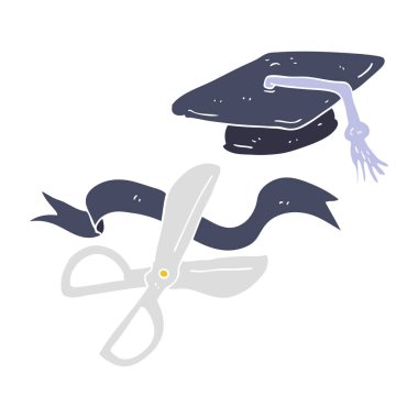 Mezuniyet töreninde makas kesme şerit düz renkli çizimi