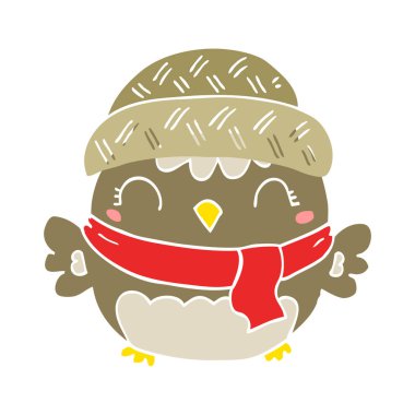 sevimli düz renk tarzı çizgi film baykuş şapkalı