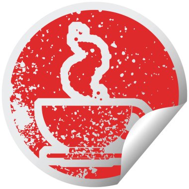 bir fincan sıcak kahve, sıkıntılı etiket simge tasarlamak