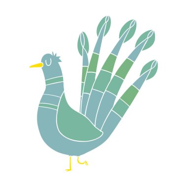 düz renk tarzı çizgi film tavuskuşu