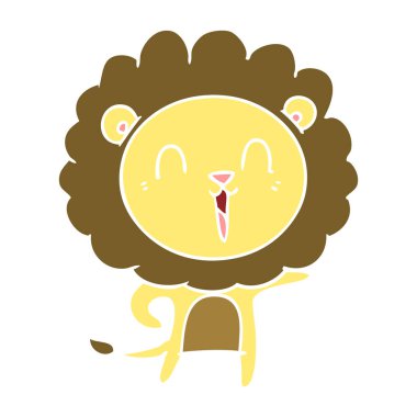 gülen aslan düz renk stil çizgi film