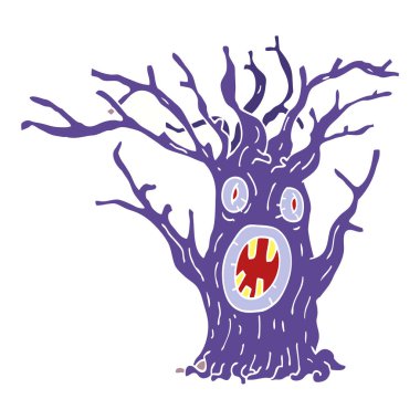 çizgi film doodle ürkütücü ağaç