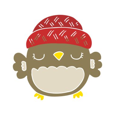 sevimli düz renk tarzı çizgi film baykuş şapkalı