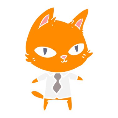 düz renk stil karikatür kedi office giysili