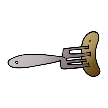 Doodle sosis çatal üzerinde çizgi film