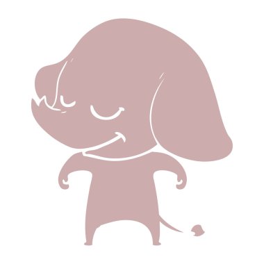 düz renk stil çizgi film fil gülümseyen