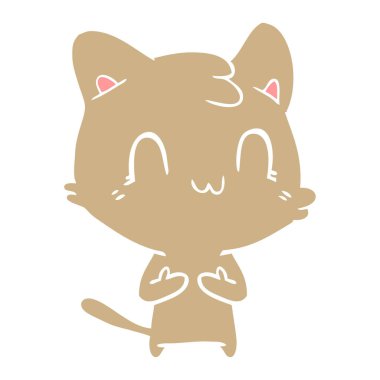 düz renk stil karikatür mutlu kedi