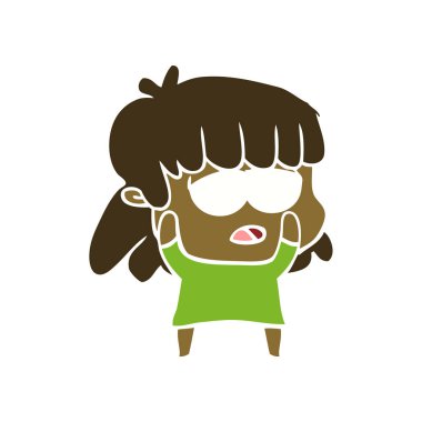 düz renk tarzı çizgi film yorgun kadın