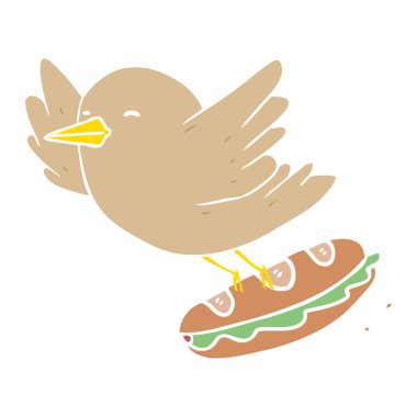 düz renk stil karikatür kuş sandviç çalmak