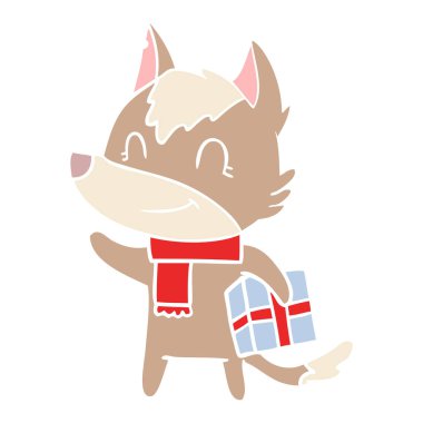 dost düz renk tarzı çizgi film kurt ile mevcut