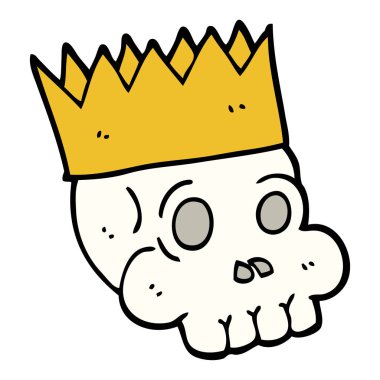 taç giyen çizilmiş doodle tarzı çizgi film kafatası el