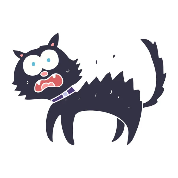 怖がっている黒い猫のフラット カラー イラスト — ストックベクタ