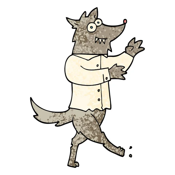 Grunge Textured Illustration Cartoon Werewolf — Stock Vector