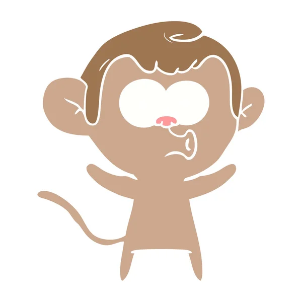 Flat Color Style Cartoon Surprised Monkey — Stock Vector