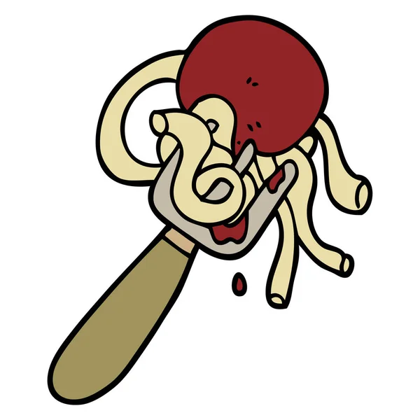 Hand Drawn Doodle Style Cartoon Spaghetti Meatballs Fork — Stock Vector