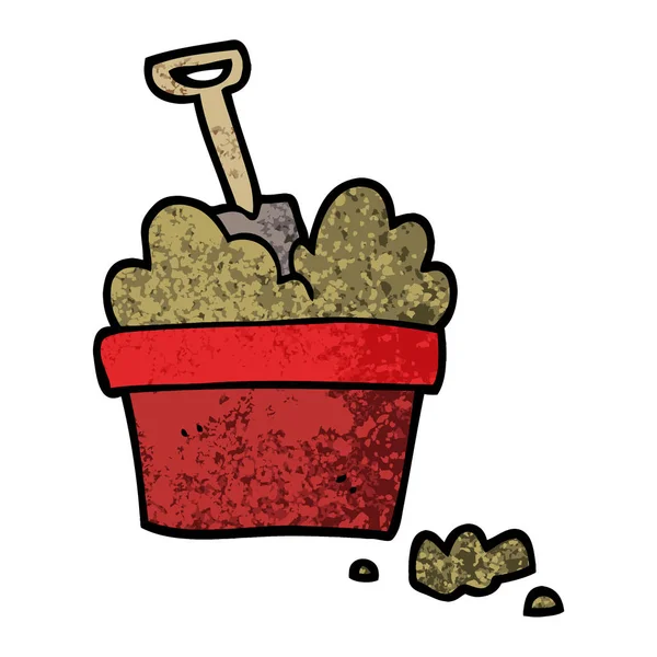 Grunge Textured Illustration Cartoon Gardening Pot — Stock Vector